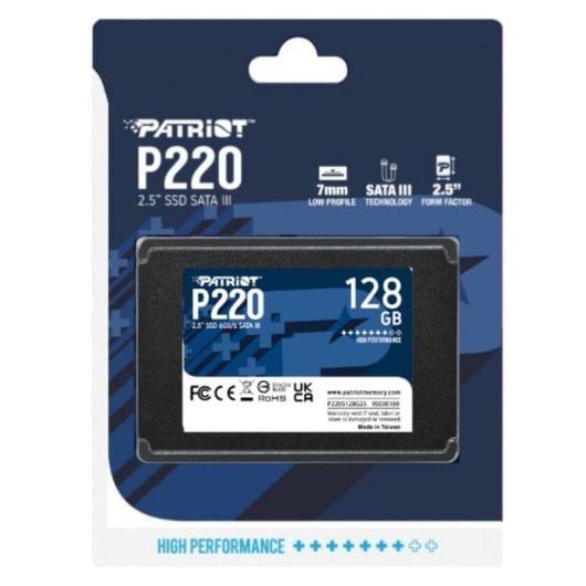 Disque Dur Patriot P220 128GB SSD 2.5" 550 Mo/s Fiabilité S.M.A.R.T TRIM