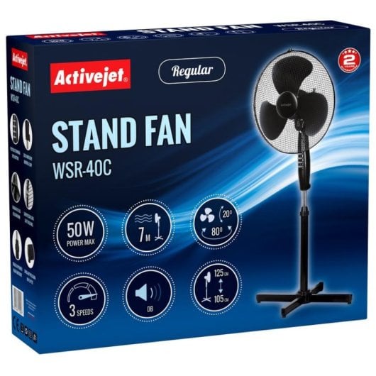 Activejet Regular WSR-40C Standventilator 43 cm, Schwarz/Silber, 50 W