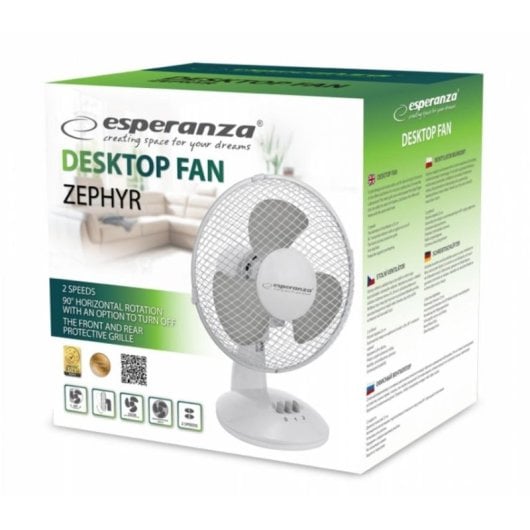 Ventilateur Esperanza Zephyr blanc 30W oscillant 2 vitesses sécurité enfant