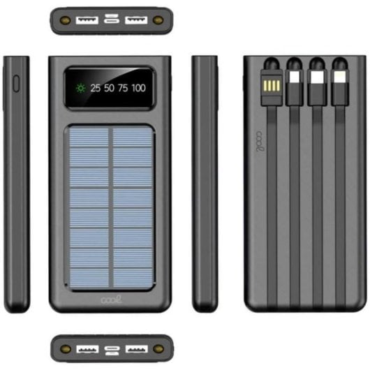 Batería Externa Universal Power Bank 10.000 mAh con Panel Solar COOL (4 Conexiones) Negro