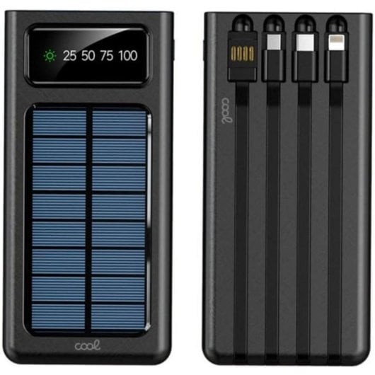 Batería Externa Universal Power Bank 10.000 mAh con Panel Solar COOL (4 Conexiones) Negro