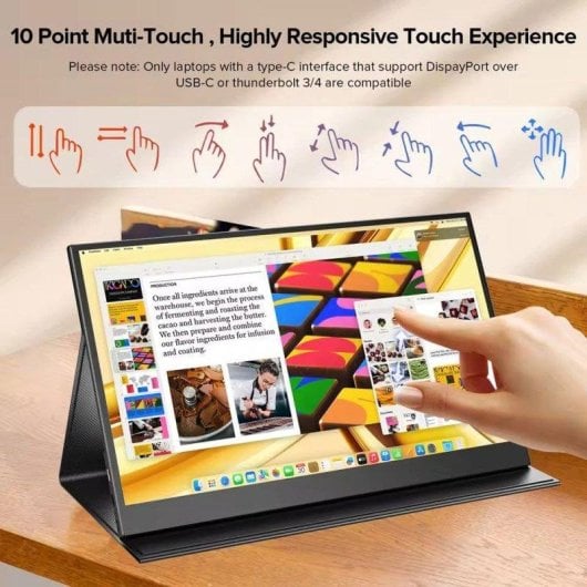 Monitor Uperfect 15.6" QHD 60Hz IPS Touchscreen FreeSync Antiriflesso 10pt Risposta Rapida