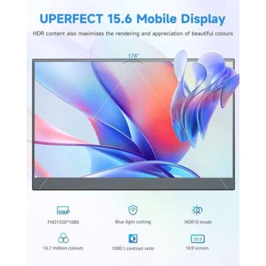 Monitor Uperfect 15.6" FullHD 60Hz IPS FreeSync HDR Tempo di Risposta Rapido