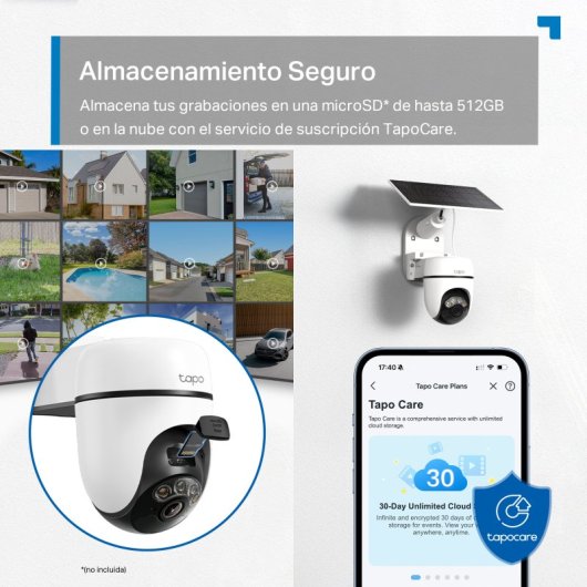 Tapo TC90 Kit Cámara de Vigilancia 360º con Panel Solar y Batería, 2K 3MP, Detección IA Gratuita, Visión Nocturna a Colo