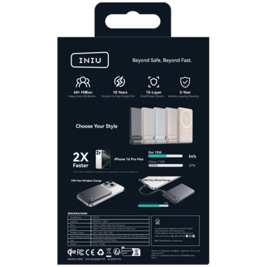 Batería externa INIU MagPro Qi2 Powerbank 5000mAh magnética 20W negra