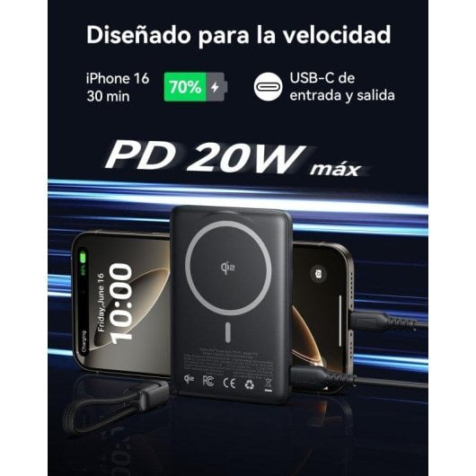 Batería externa INIU MagPro Qi2 Powerbank 5000mAh magnética 20W negra