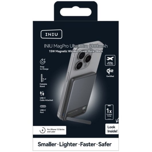 Batería externa INIU MagPro Qi2 Powerbank 5000mAh magnética 20W negra