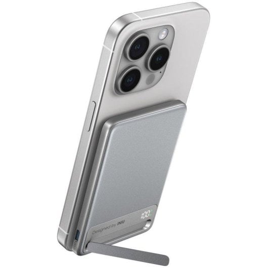 Batería externa INIU MagPro Qi2 5000mAh ultradelgada carga rápida 20W magnética blanco/plata