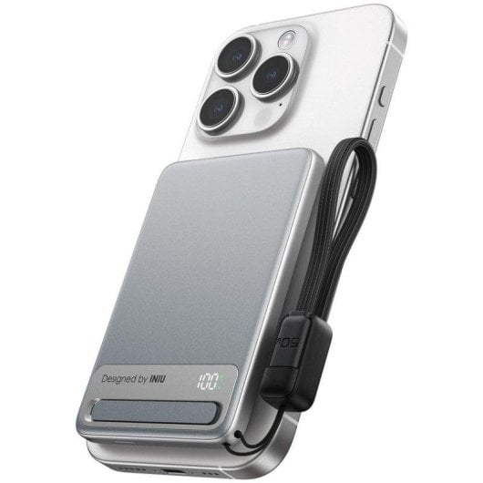 Batería externa INIU MagPro Qi2 5000mAh ultradelgada carga rápida 20W magnética blanco/plata