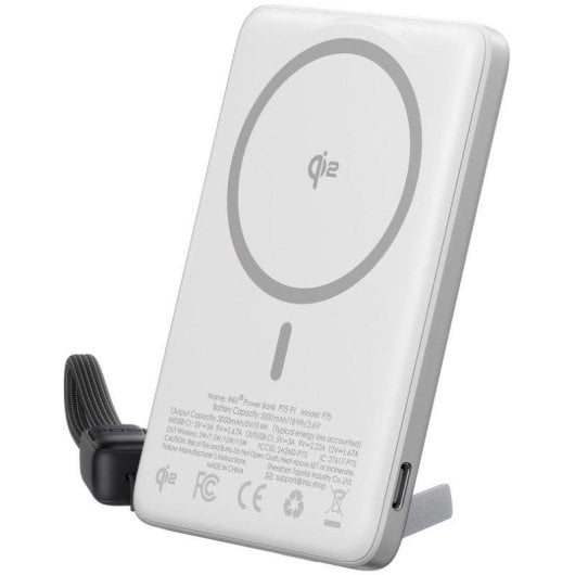 Batería externa INIU MagPro Qi2 5000mAh ultradelgada carga rápida 20W magnética blanco/plata