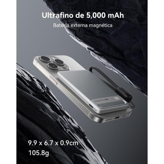Batería externa INIU MagPro Qi2 5000mAh ultradelgada carga rápida 20W magnética blanco/plata