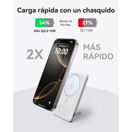 Batería externa INIU MagPro Qi2 5000mAh ultradelgada carga rápida 20W magnética blanco/plata