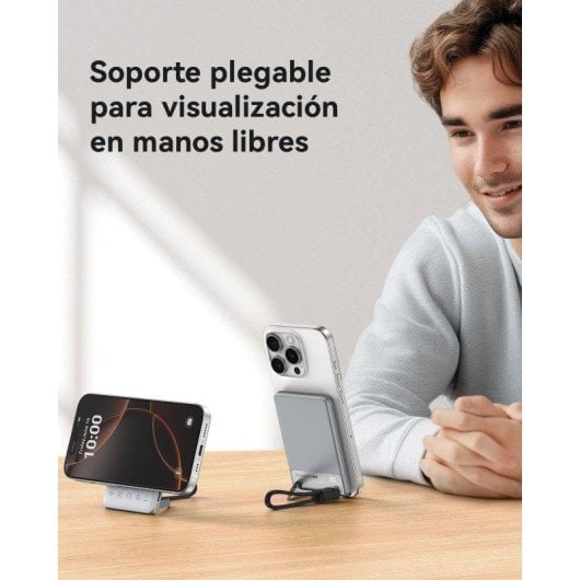 Batería externa INIU MagPro Qi2 5000mAh ultradelgada carga rápida 20W magnética blanco/plata