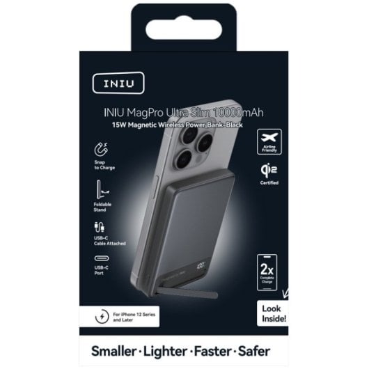 Batería externa INIU MagPro Qi2 10000 mAh magnética 45W negra carga rápida