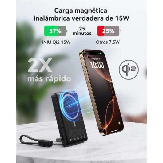 Batería externa INIU MagPro Qi2 10000 mAh magnética 45W negra carga rápida