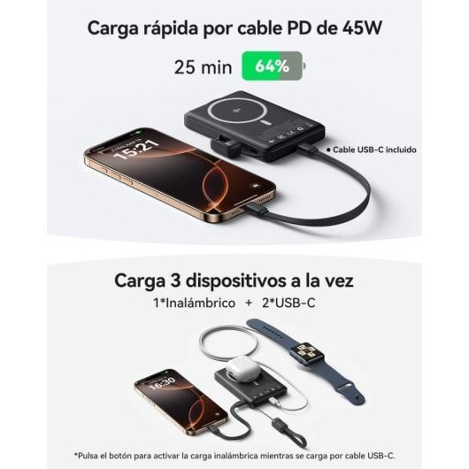Batería externa INIU MagPro Qi2 10000 mAh magnética 45W negra carga rápida