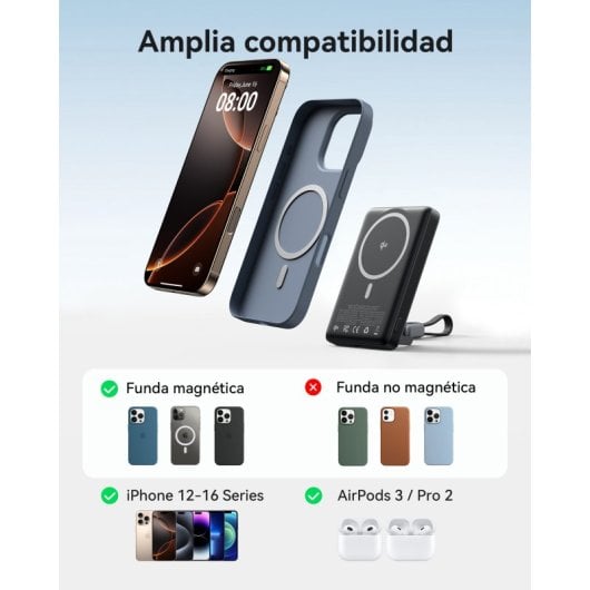 Batería externa INIU MagPro Qi2 10000 mAh magnética 45W negra carga rápida