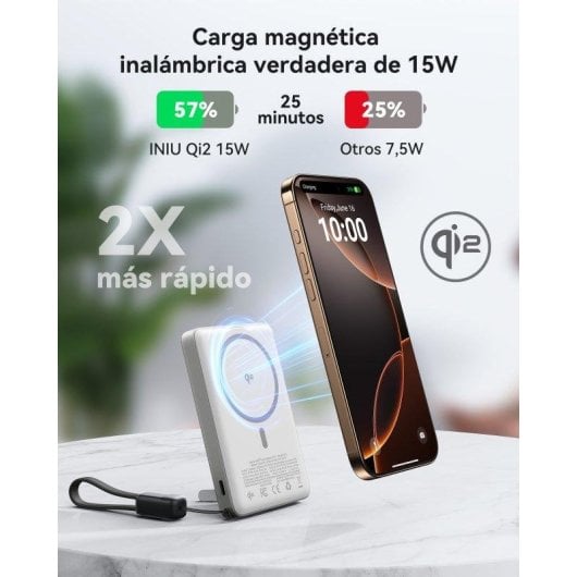 Batería externa INIU MagPro Qi2 Slim 10000 mAh carga magnética y PD 45W