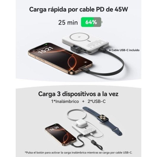 Batería externa INIU MagPro Qi2 Slim 10000 mAh carga magnética y PD 45W
