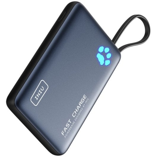 Powerbank INIU PowerPaw 10000mAh 20W com Cabo USB-C e Lanterna Preto