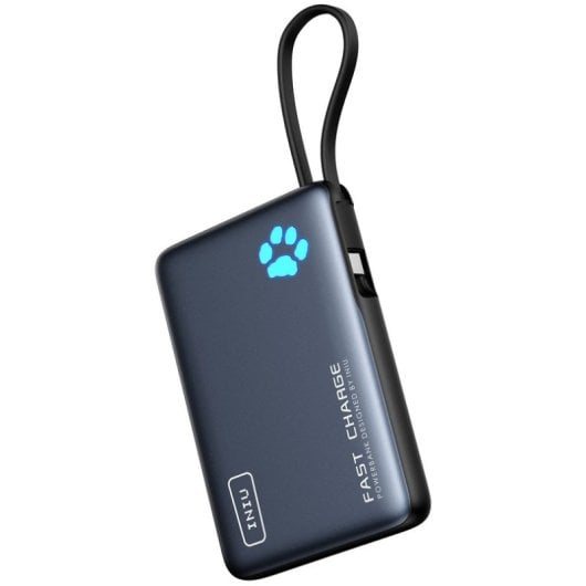 Powerbank INIU PowerPaw 10000mAh 20W com Cabo USB-C e Lanterna Preto
