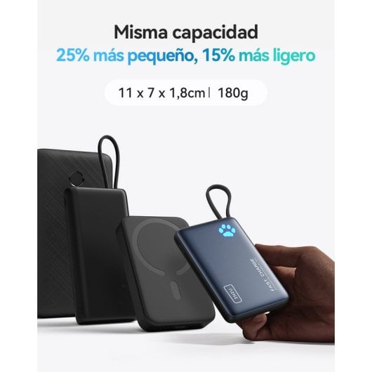 Powerbank INIU PowerPaw 10000mAh 20W com Cabo USB-C e Lanterna Preto