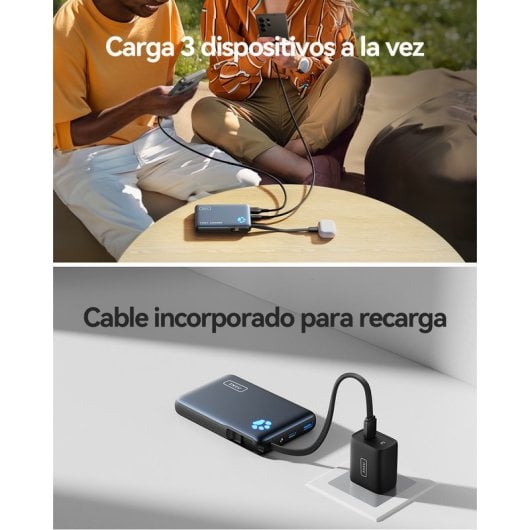 Powerbank INIU PowerPaw 10000mAh 20W com Cabo USB-C e Lanterna Preto
