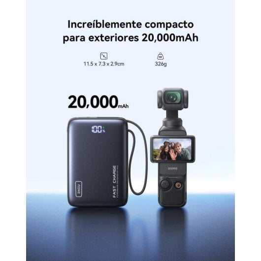 Batería externa INIU Pocket Powerbank 20000mAh 22,5W ultracompacta negro cable USB-C integrado