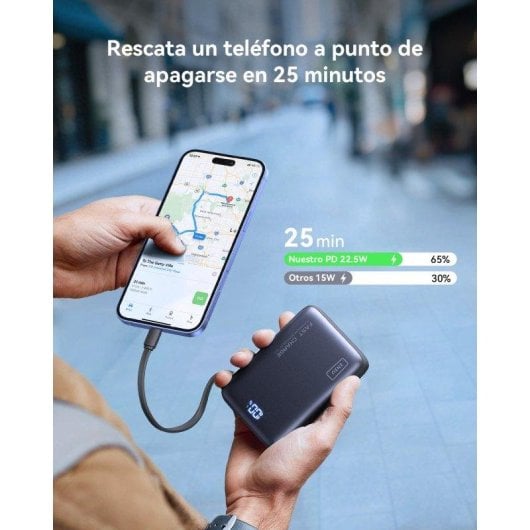 Batería externa INIU Pocket Powerbank 20000mAh 22,5W ultracompacta negro cable USB-C integrado
