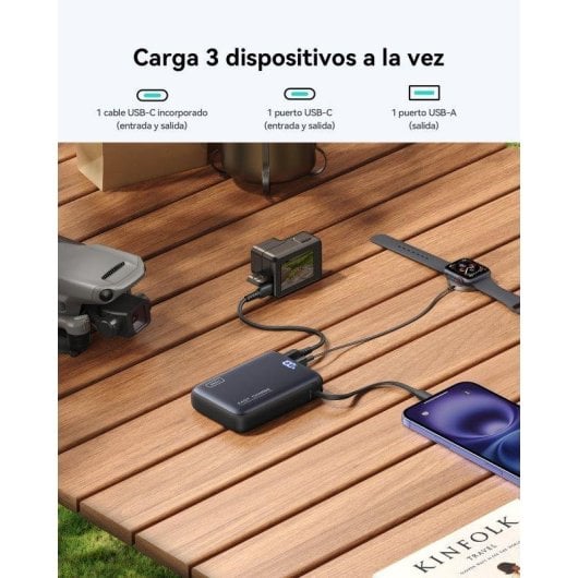 Batería externa INIU Pocket Powerbank 20000mAh 22,5W ultracompacta negro cable USB-C integrado