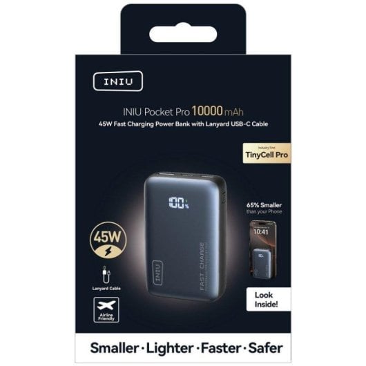 Batería externa INIU Pocket Pro 10.000 mAh 45W USB-C ultracompacta negra