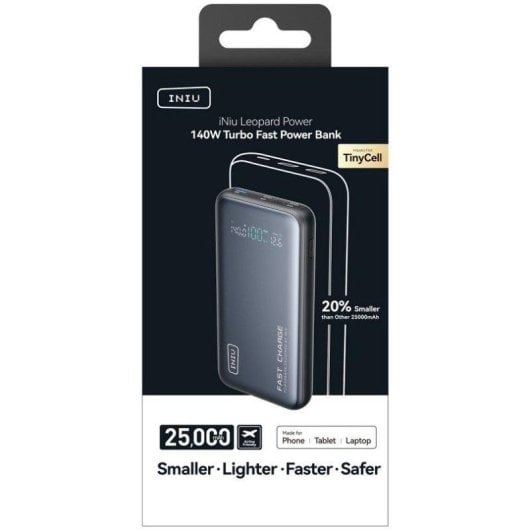 INIU Leopard Power Powerbank Compatto 25000mAh 140W Nero con Cavo Integrato