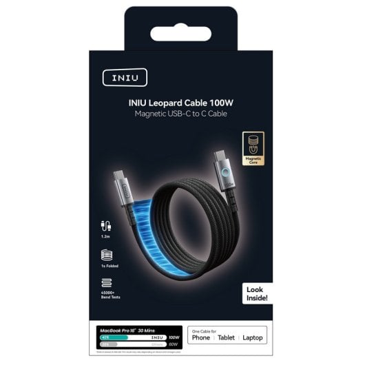 Câble USB-C INIU C21-P1 Magnétique Nylon Tressé 1,2m 100W Noir