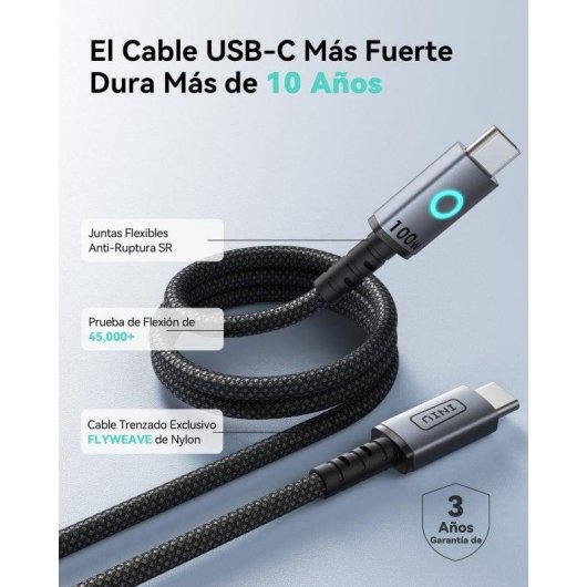 Câble USB-C INIU C21-P1 Magnétique Nylon Tressé 1,2m 100W Noir