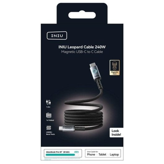 Câble USB-C INIU C22-P1 1,2 m Magnétique 240 W Tricoté Noir