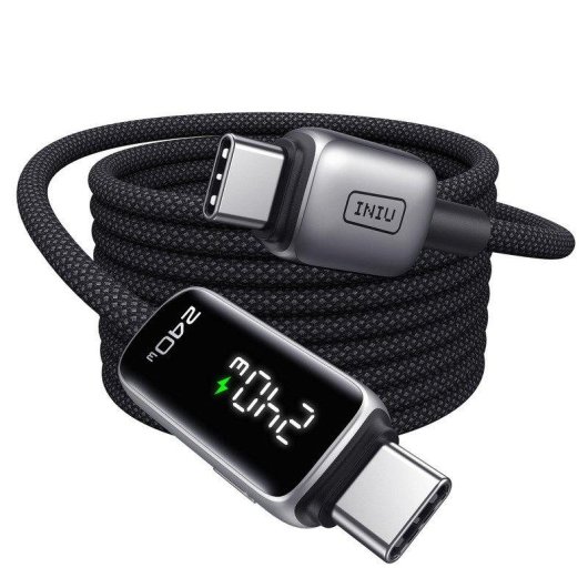 Cable USB-C INIU Leopard 240W 2m Negro con pantalla digital