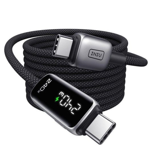 Cable USB-C INIU Leopard 240W 2m Negro con pantalla digital