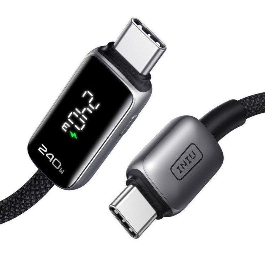 Cable USB-C INIU Leopard 240W 2m Negro con pantalla digital