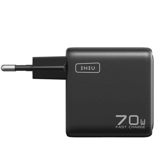 Cargador de pared INIU Leopard 70W compacto GaN 2x USB-C 1x USB-A negro