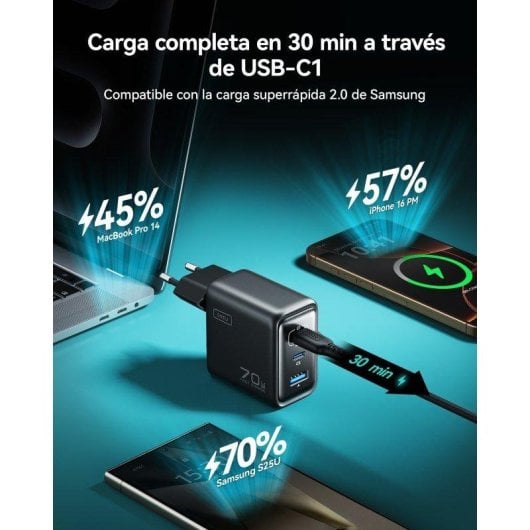 Cargador de pared INIU Leopard 70W compacto GaN 2x USB-C 1x USB-A negro