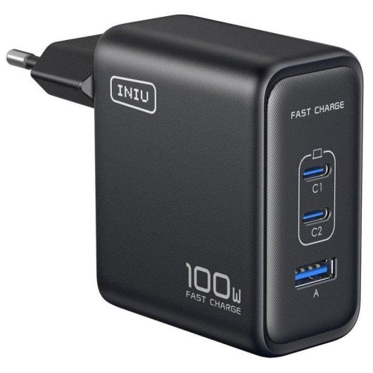 Cargador de pared INIU Leopard 100W ultra compacto 3 puertos GaN enchufe plegable