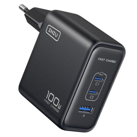 Cargador de pared INIU Leopard 100W ultra compacto 3 puertos GaN enchufe plegable