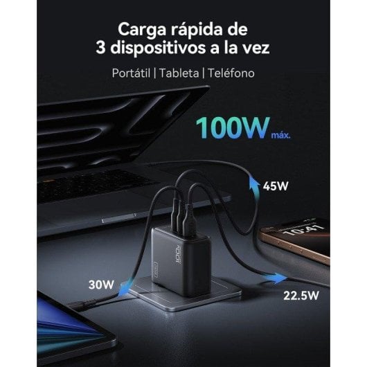Cargador de pared INIU Leopard 100W ultra compacto 3 puertos GaN enchufe plegable