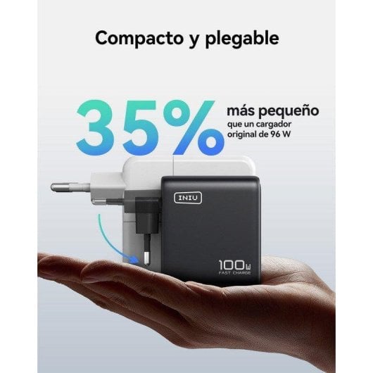 Cargador de pared INIU Leopard 100W ultra compacto 3 puertos GaN enchufe plegable