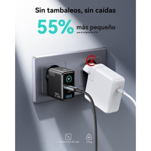 Carregador de parede INIU Leopard 70W Display TFT 2x USB-C 1x USB-A Preto
