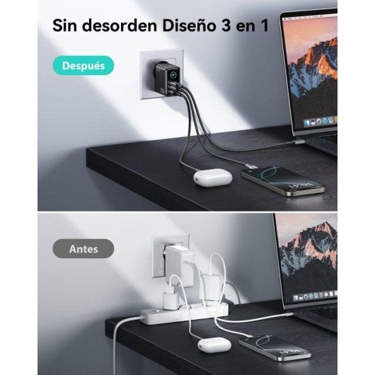 Carregador de parede INIU Leopard 70W Display TFT 2x USB-C 1x USB-A Preto