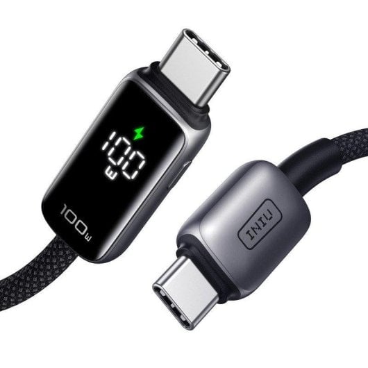 Cabo USB-C INIU Leopard 2M 100W Display Trançado Preto