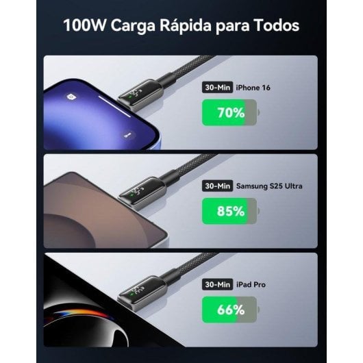 Cabo USB-C INIU Leopard 2M 100W Display Trançado Preto