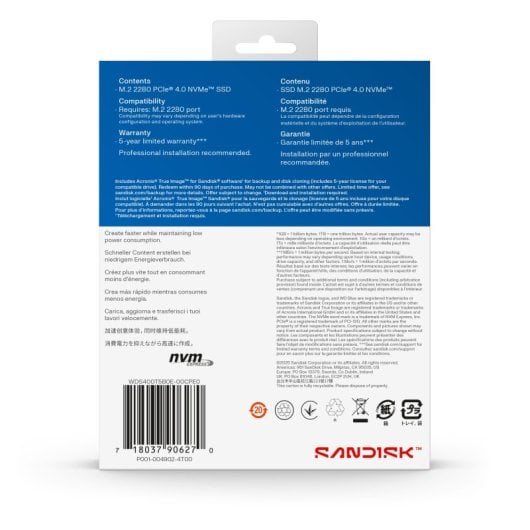 Disco Duro Sandisk WDS400T5B0E-00CPE0 4TB SSD M.2 PCIe 4.0 6900MB/s NVMe