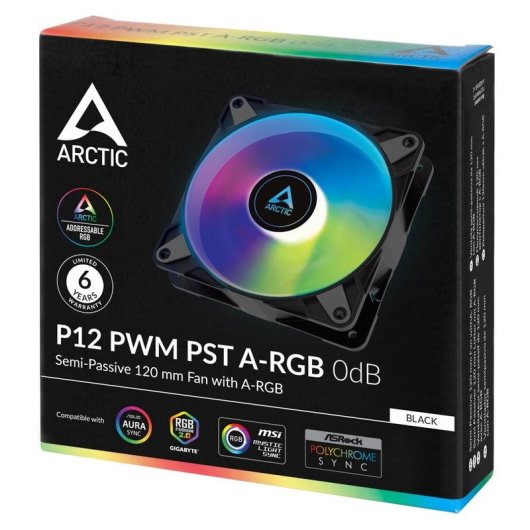 Refroidissement Air Arctic 120 mm P12 PWM PST A-RGB 0dB LED A-RGB Ultra-Silencieux